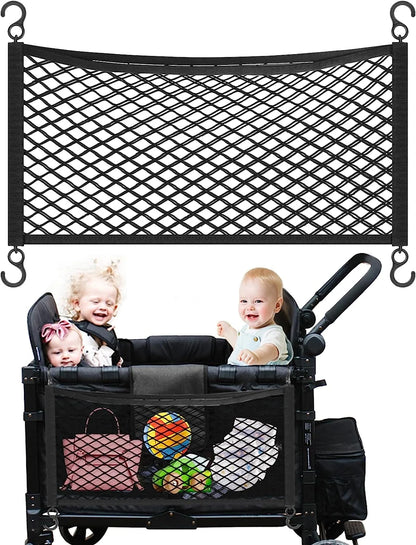 Black Stroller Wagon Cargo Net,  Wagon Accessories Universal Fit Stroller Mesh Cargo Net and Organizer, Extra Large Stroller Storage Space (Compatible with WONDERFOLD All W-Series Models)