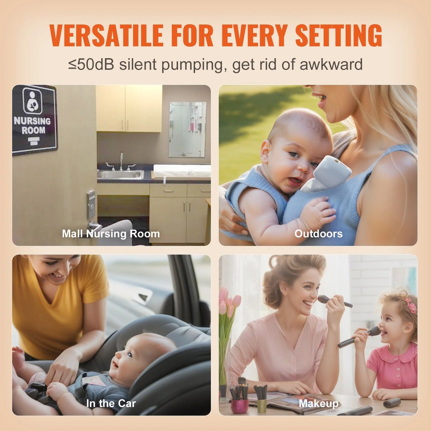 VEVOR Breast Pump, Wearable Electric Breast Pumps Hands Free, 4 Mode & 12 Levels, 300Mmhg Strong Suction, Ultra-Quiet Rechargeable Portable Breastfeeding Pump with LED Display, 24Mm Insert/28Mm Flange