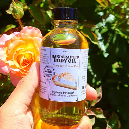 Handcrafted Coconut Cream Pie Body Oil Avocado Fragrance Body Care Jojoba Soothing Comfort Scent Body Care Olive Dropper Scented Aroma Skin Oil