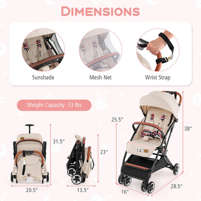 Babyjoy Lightweight Baby Stroller Aluminium Frame with Net for Travel 15 Lbs Beige