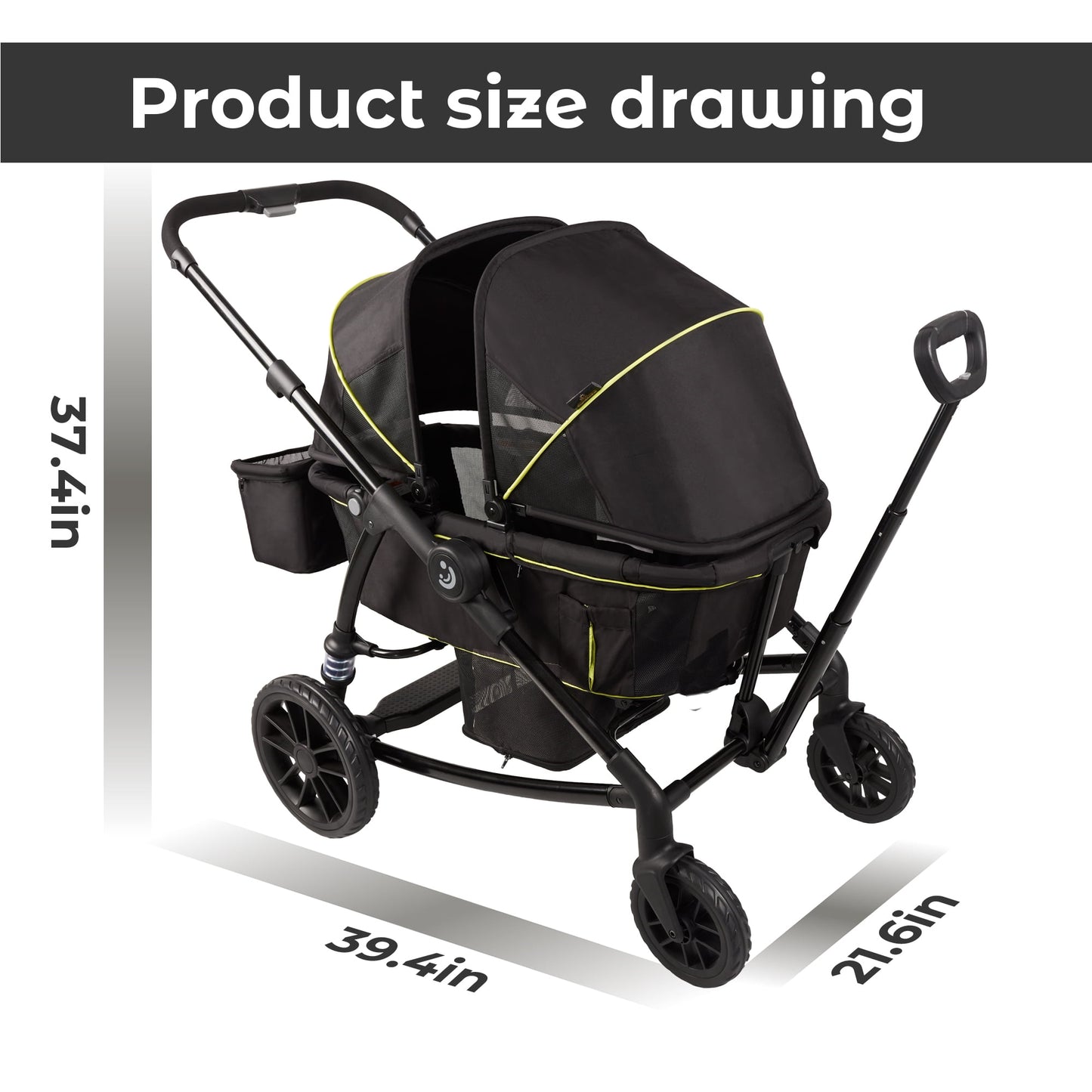 Unisex 2-Seat Wagon Stroller Folding Stroller with Adjustable Canopy for Infant, Weight 44 Pounds