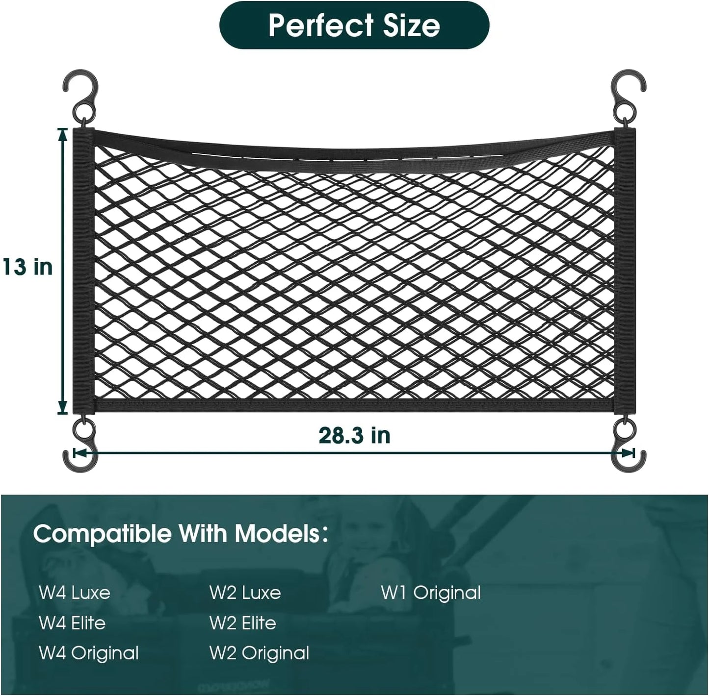 Black Stroller Wagon Cargo Net,  Wagon Accessories Universal Fit Stroller Mesh Cargo Net and Organizer, Extra Large Stroller Storage Space (Compatible with WONDERFOLD All W-Series Models)