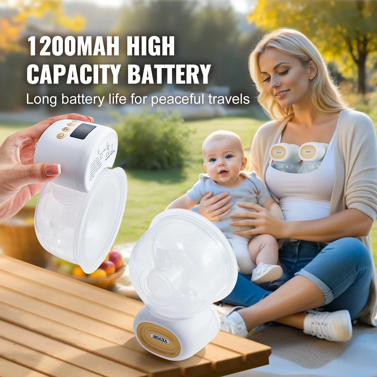 VEVOR Breast Pump, Wearable Electric Breast Pumps Hands Free, 4 Mode & 12 Levels, 300Mmhg Strong Suction, Ultra-Quiet Rechargeable Portable Breastfeeding Pump with LED Display, 24Mm Insert/28Mm Flange