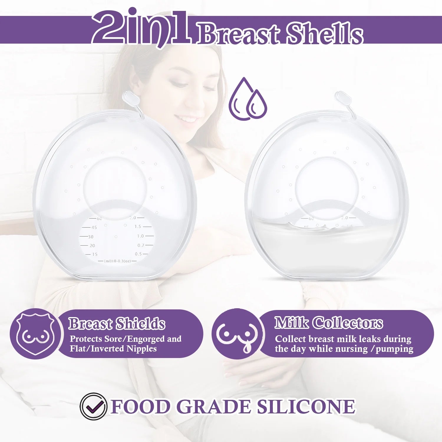 Milk Saver, Milk Catcher for Breastmilk, Breast Shell to Collect Leaking Breastmilk, Collector Cup for Nursing & Breastfeeding, Saves up to 2 Ounces of Leaking Liquid Gold, Silicone-Free