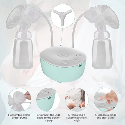 Double Electric Breast Pumps, Portable Dual Breastfeeding Milk Pumps Pain-Free Strong Suction Power for Millk Collect and Breast Massage, 3 Modes 9 Levels