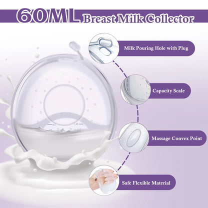 Milk Saver, Milk Catcher for Breastmilk, Breast Shell to Collect Leaking Breastmilk, Collector Cup for Nursing & Breastfeeding, Saves up to 2 Ounces of Leaking Liquid Gold, Silicone-Free