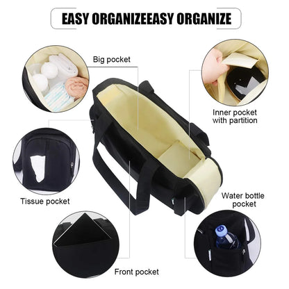 Multi-Functional Baby Nappy Changing/Breastpump Tote Bag with Breast Milk Cooler Pack (4 Refrigerants & 4 Bottles) for Work/Travel, Black