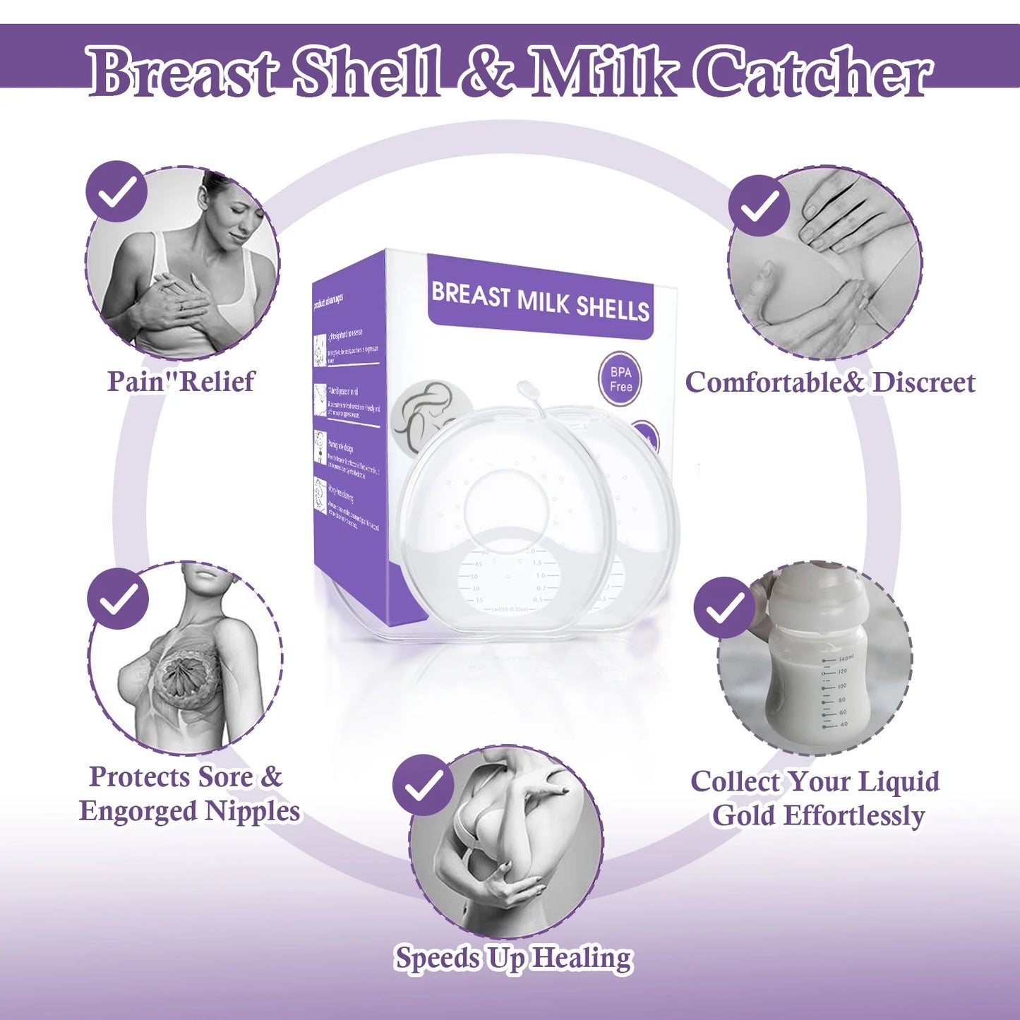 Milk Saver, Milk Catcher for Breastmilk, Breast Shell to Collect Leaking Breastmilk, Collector Cup for Nursing & Breastfeeding, Saves up to 2 Ounces of Leaking Liquid Gold, Silicone-Free