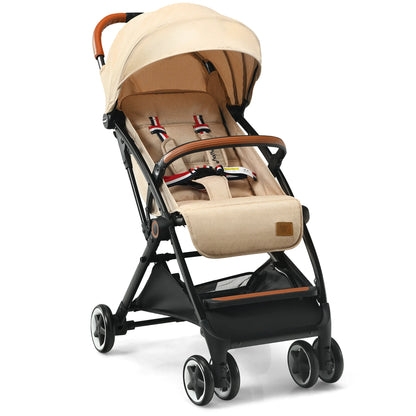 Babyjoy Lightweight Baby Stroller Aluminium Frame with Net for Travel 15 Lbs Beige