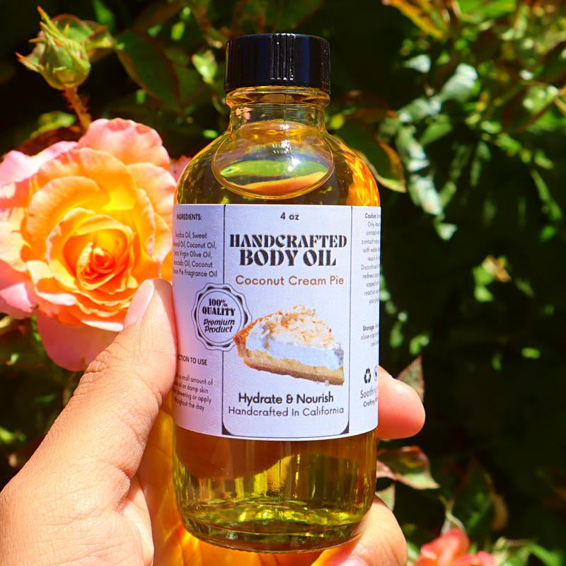 Handcrafted Coconut Cream Pie Body Oil Avocado Fragrance Body Care Jojoba Soothing Comfort Scent Body Care Olive Dropper Scented Aroma Skin Oil