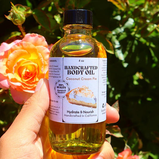 Handcrafted Coconut Cream Pie Body Oil Avocado Fragrance Body Care Jojoba Soothing Comfort Scent Body Care Olive Dropper Scented Aroma Skin Oil