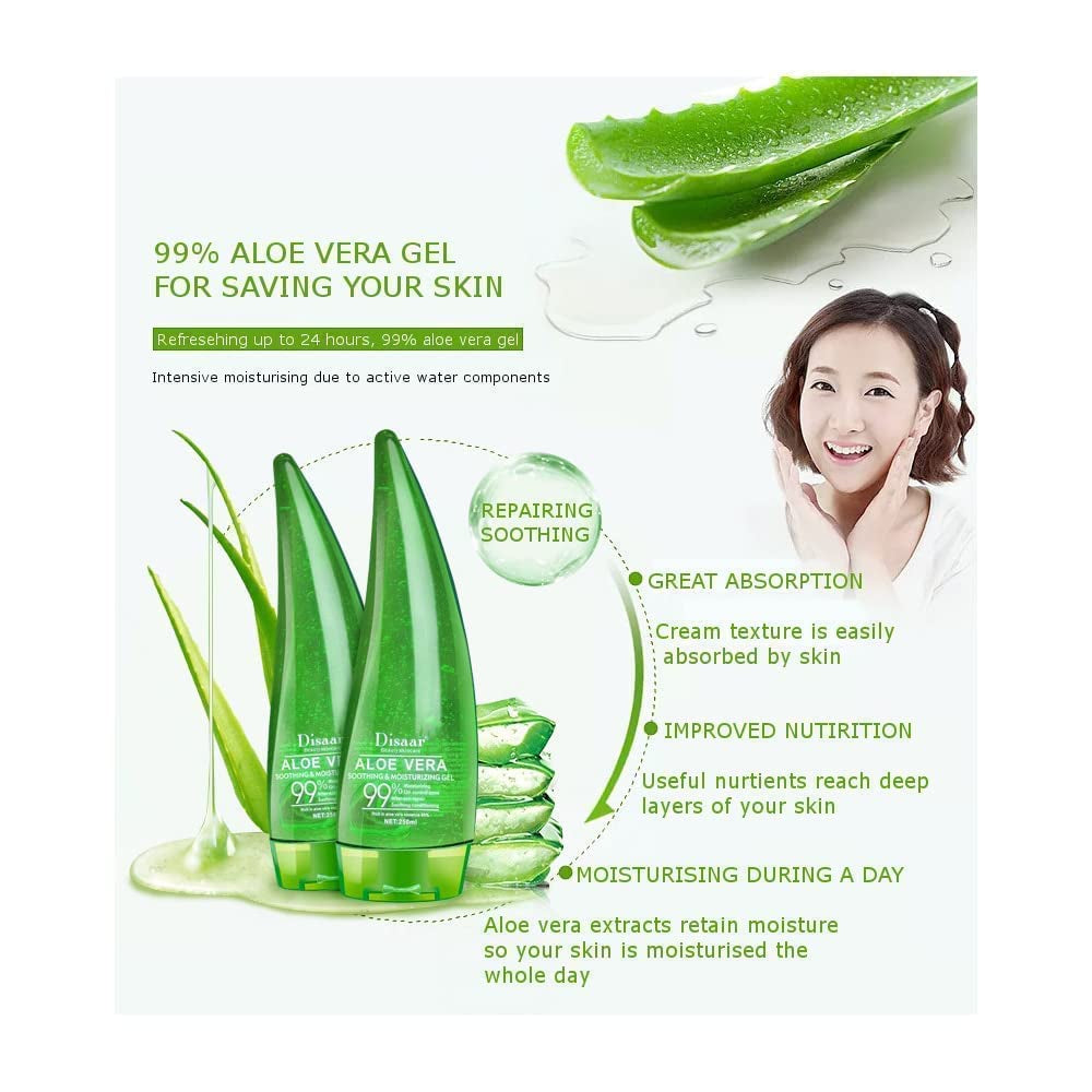 Aloe Vera 99% Essence Soothing Gel Cream Liquid High Moisturizing After-Sun Repair Oil Control Acne Very Mild 260Ml