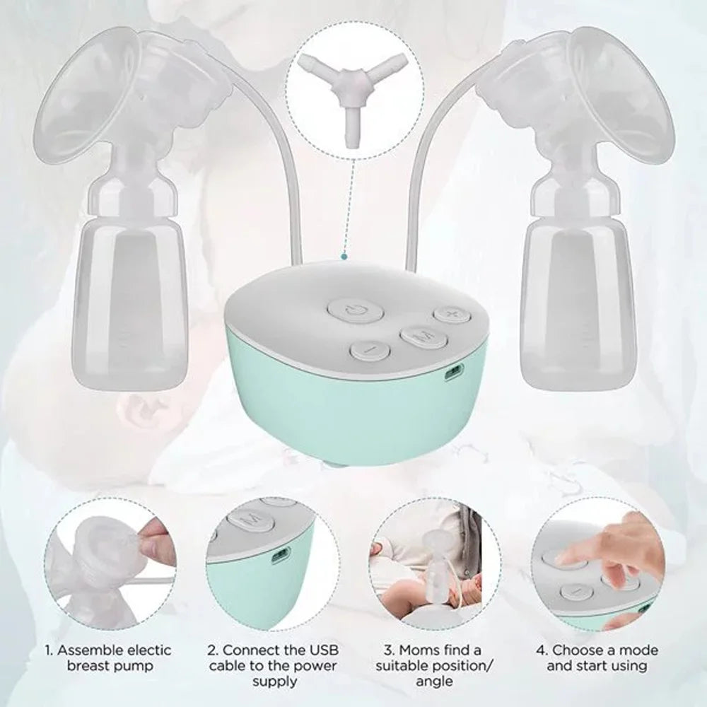 Double Electric Breast Pumps, Portable Dual Breastfeeding Milk Pumps Pain-Free Strong Suction Power for Millk Collect and Breast Massage, 3 Modes 9 Levels